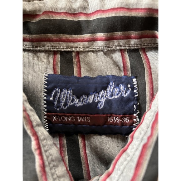 VTG Wrangler Pearl Snap Western Shirt - Black/Gray/Red X-Long Tail - Large - Picture 5 of 10